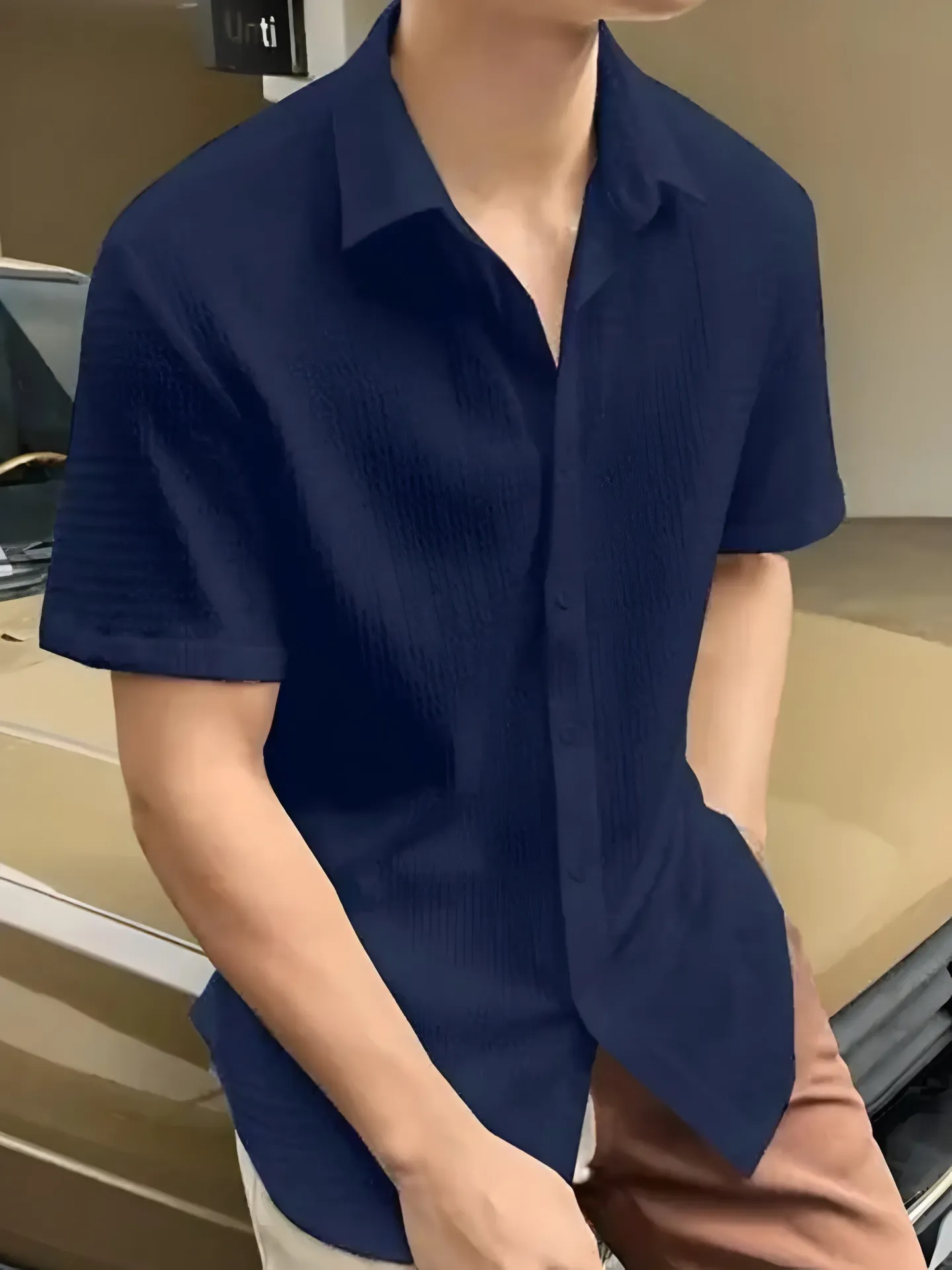 Popcorn fabric shirt for men