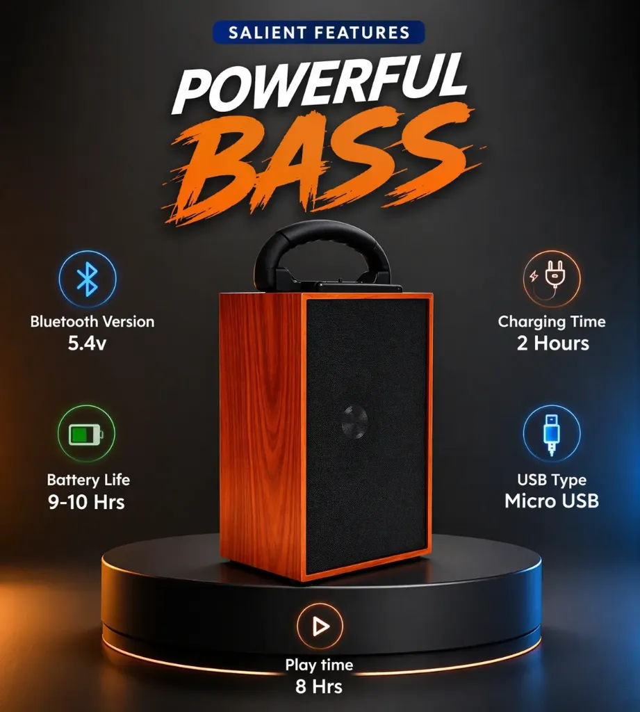 Portable Bluetooth Speaker With Powerfull Bass